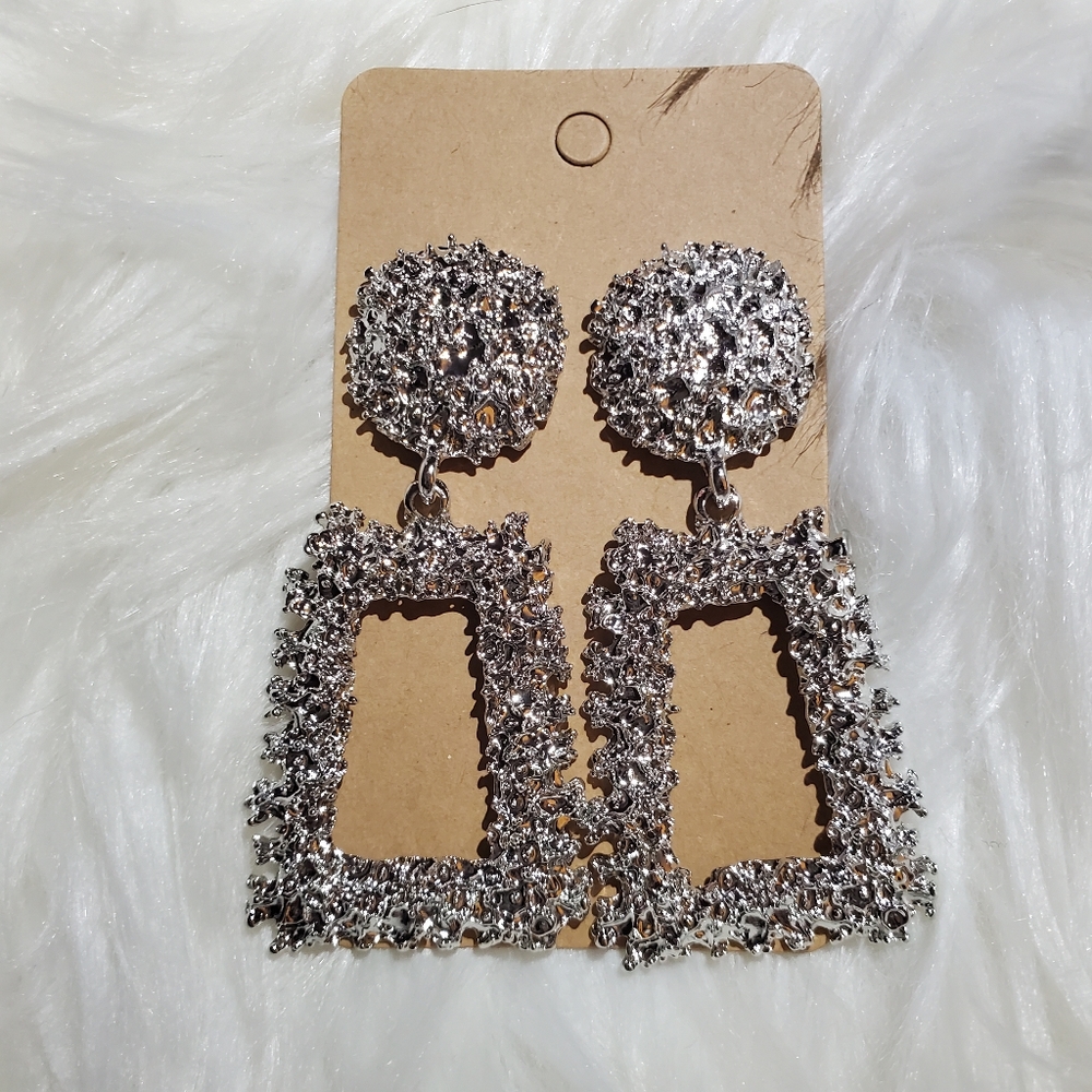 Glamorous Silver Chunky Dangle Earrings